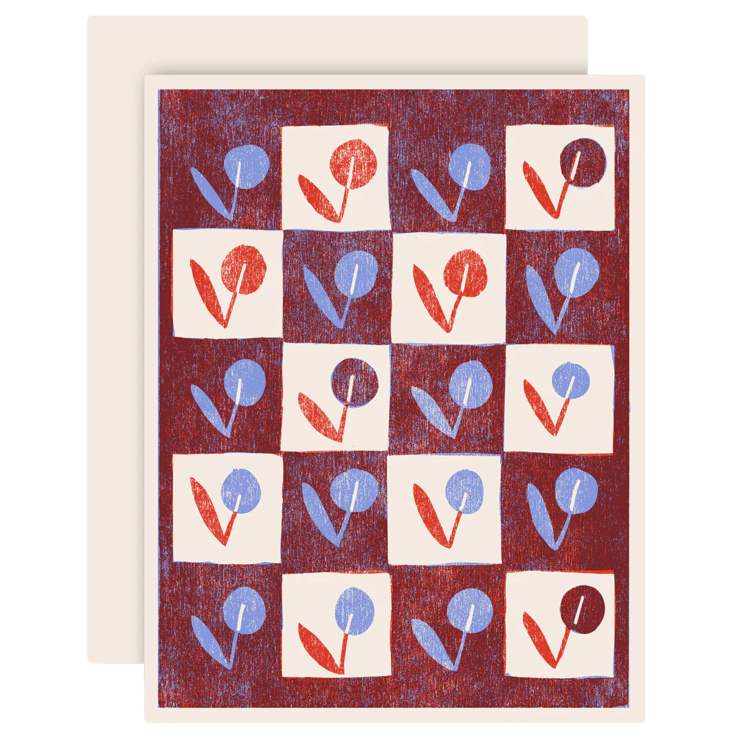 Circle Floral Red Letterpress Card