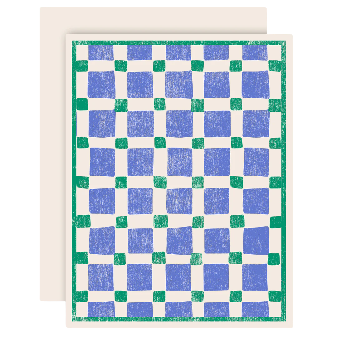 Squares on Squares Blue Letterpress Card