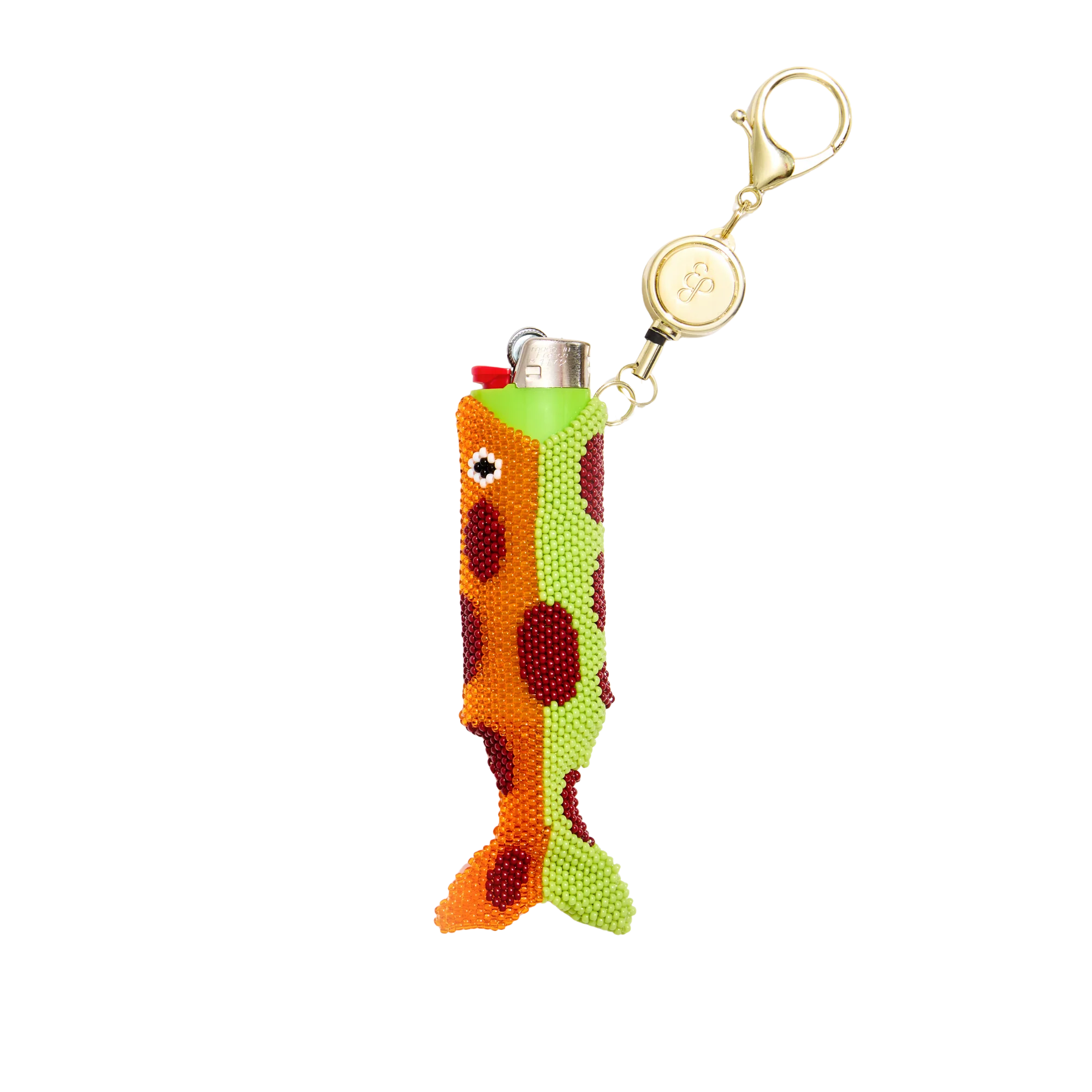 Orange Beaded Fish Lighter Holder
