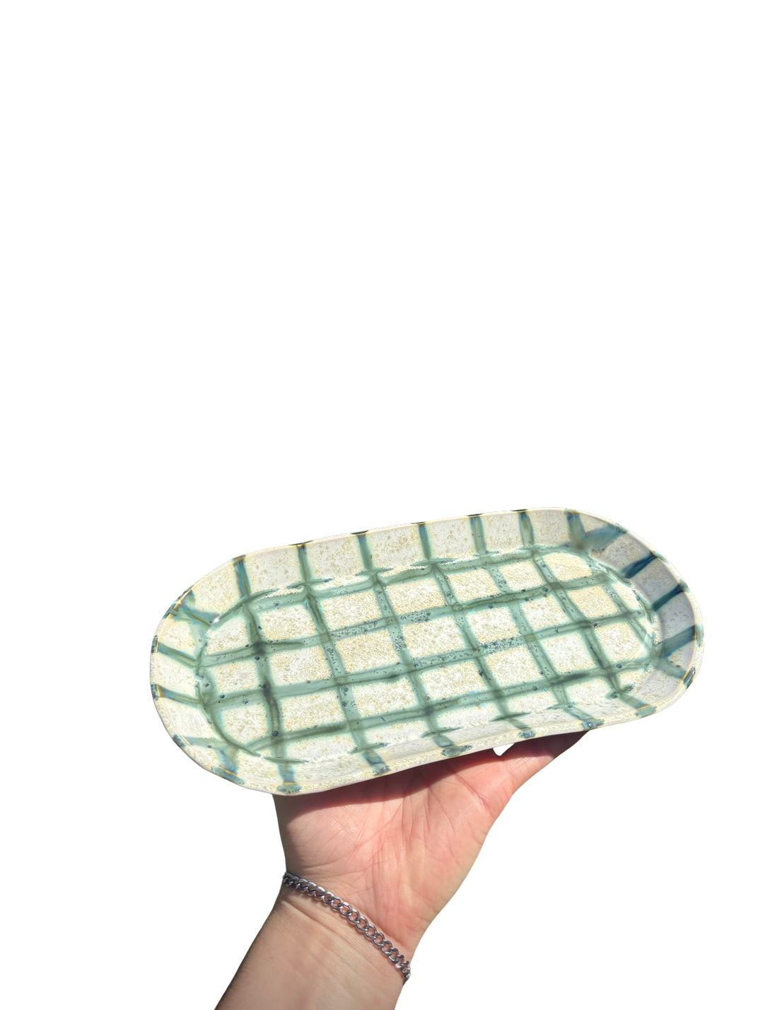 Green Grid Oval Tray