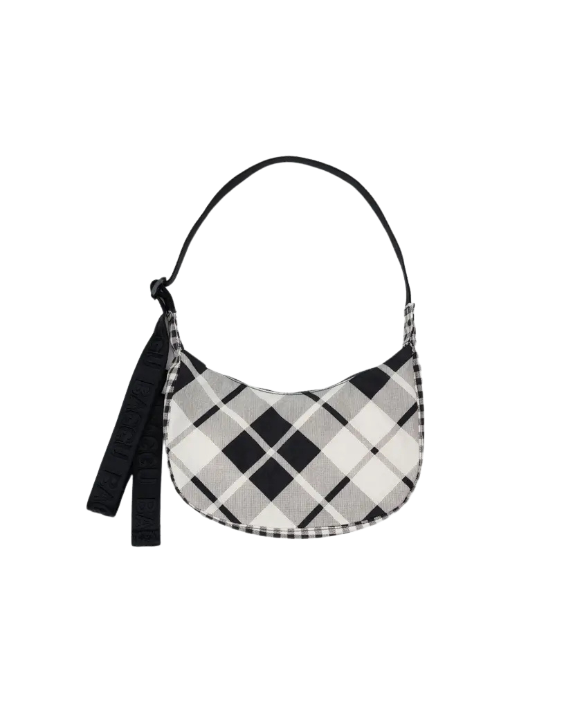 Small Nylon Crescent Bag in Mixed Plaid