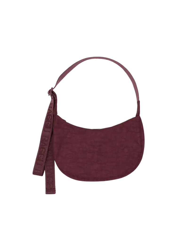 Small Nylon Crescent Bag in Mahogany