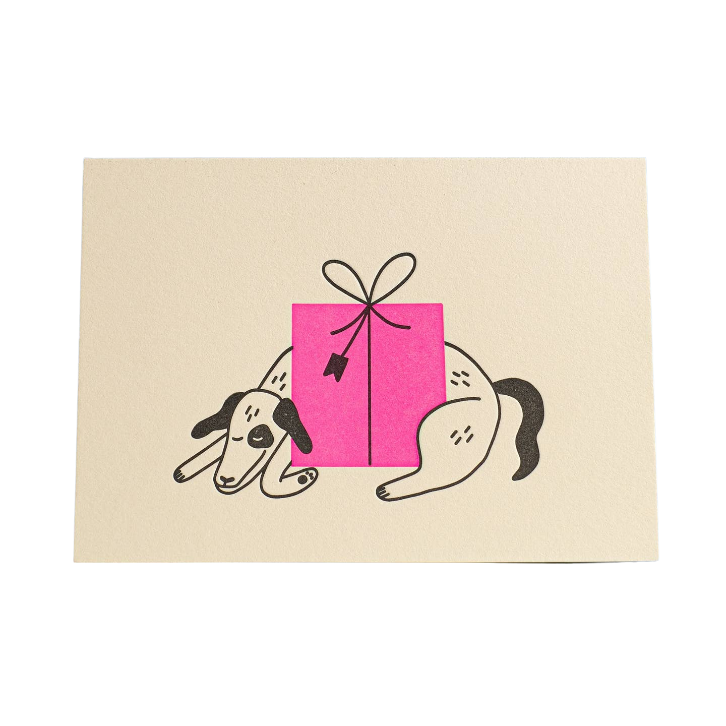 Dog with Present Letterpress Greeting Card