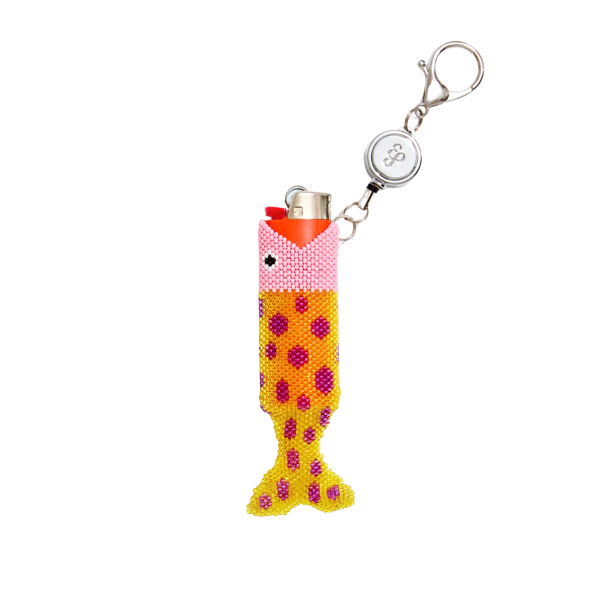 Pink Beaded Fish Lighter Holder