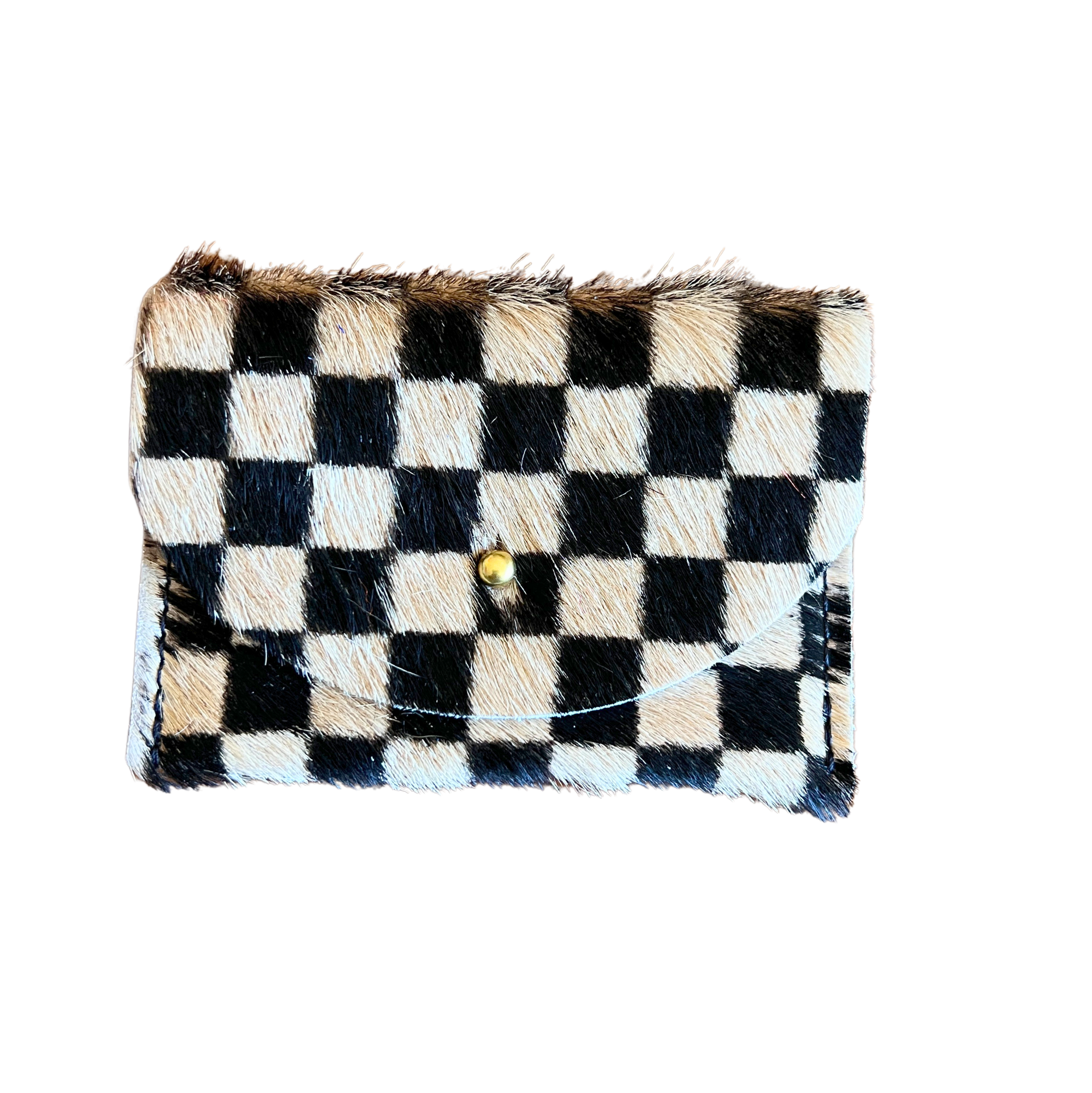 Tan Checkered Hair on Hide Cardholder