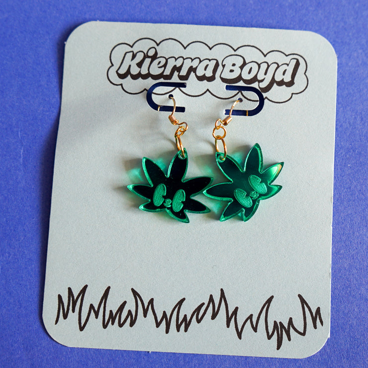 Kierra Boyd - Tiny Weed Leaf Earrings in Kelly Green